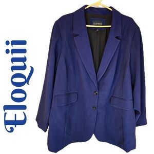 Eloquii Womens Blazer Plus Size 24 Navy Blue Pockets Double Button Long Line